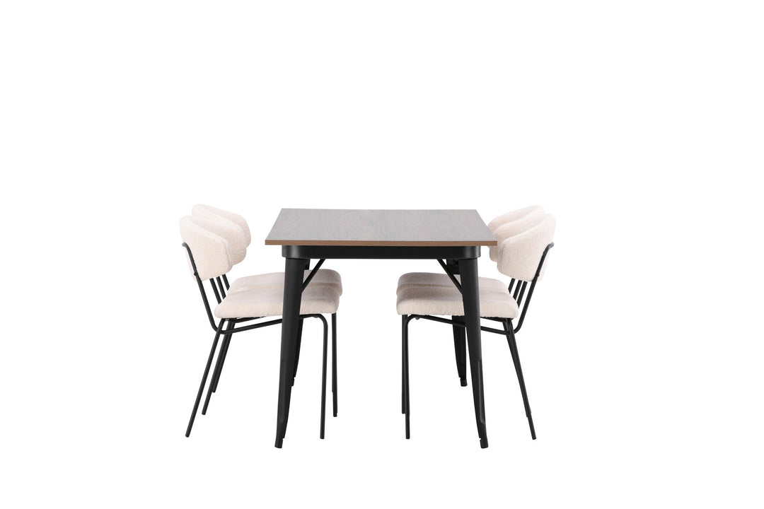 Venture Home Tempe Dining Table - Black / Walnut MDF +Chico Dining Chair - Black / White Boucle _4
