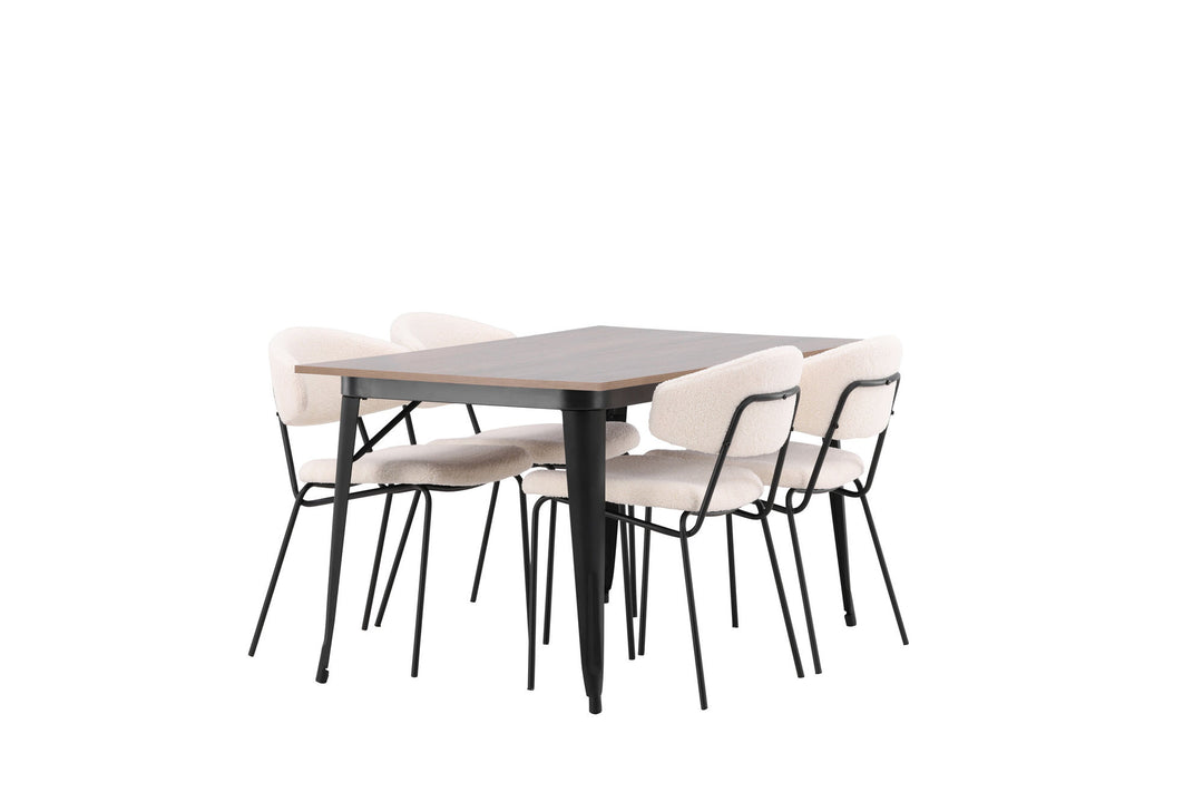 Venture Home Tempe Dining Table - Black / Walnut MDF +Chico Dining Chair - Black / White Boucle _4