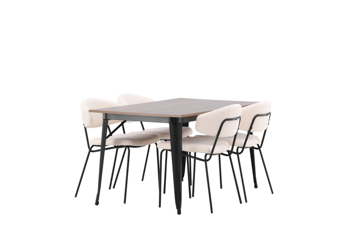 Venture Home Tempe Dining Table - Black / Walnut MDF +Chico Dining Chair - Black / White Boucle _4