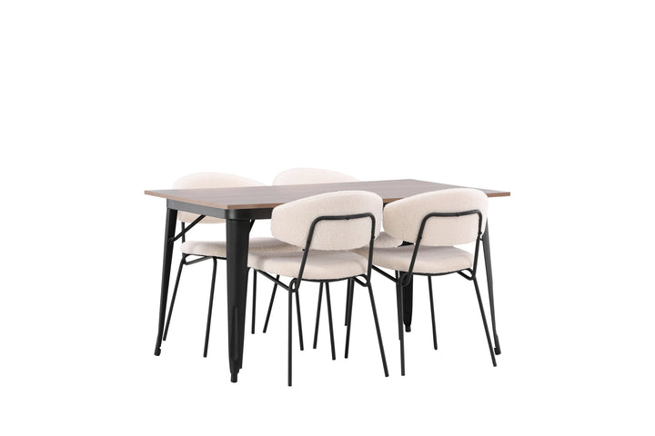 Venture Home Tempe Dining Table - Black / Walnut MDF +Chico Dining Chair - Black / White Boucle _4