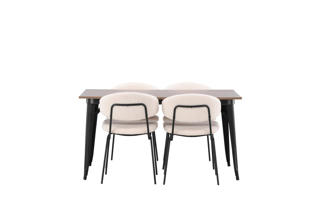Venture Home Tempe Dining Table - Black / Walnut MDF +Chico Dining Chair - Black / White Boucle _4