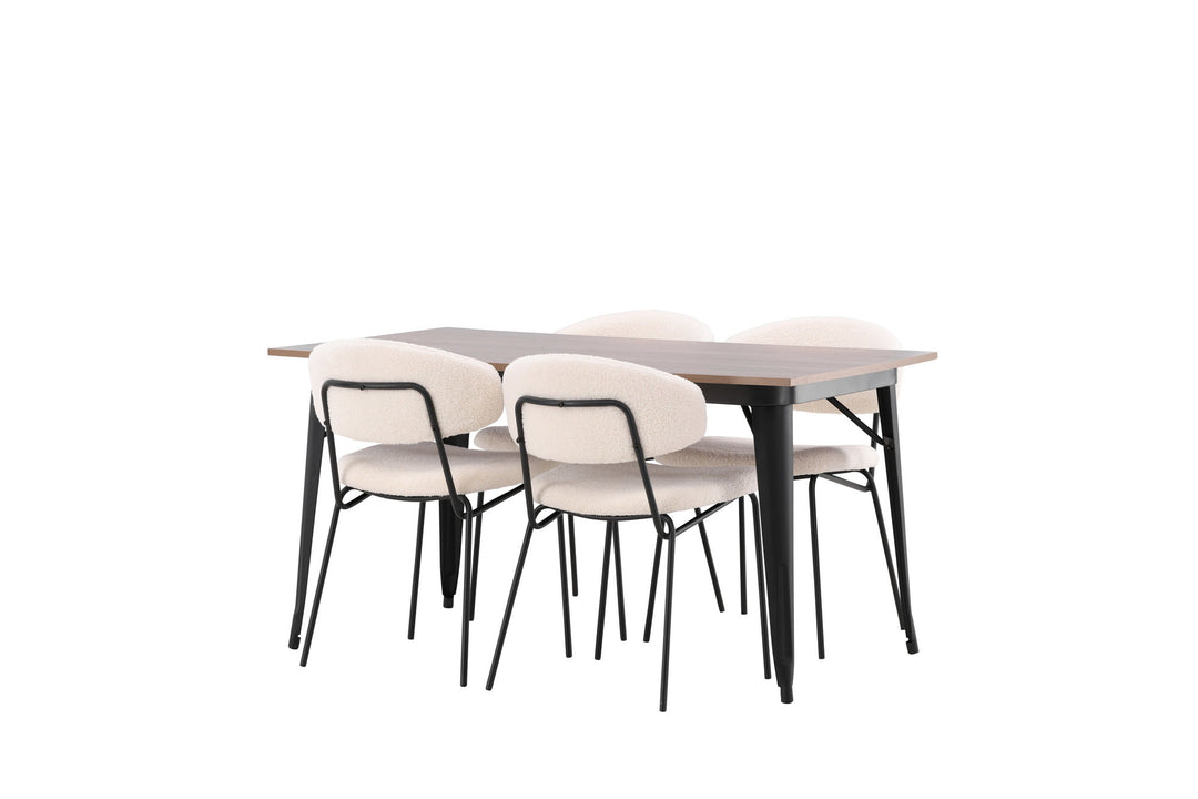 Venture Home Tempe Dining Table - Black / Walnut MDF +Chico Dining Chair - Black / White Boucle _4