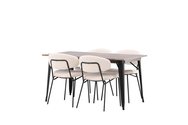 Venture Home Tempe Dining Table - Black / Walnut MDF +Chico Dining Chair - Black / White Boucle _4
