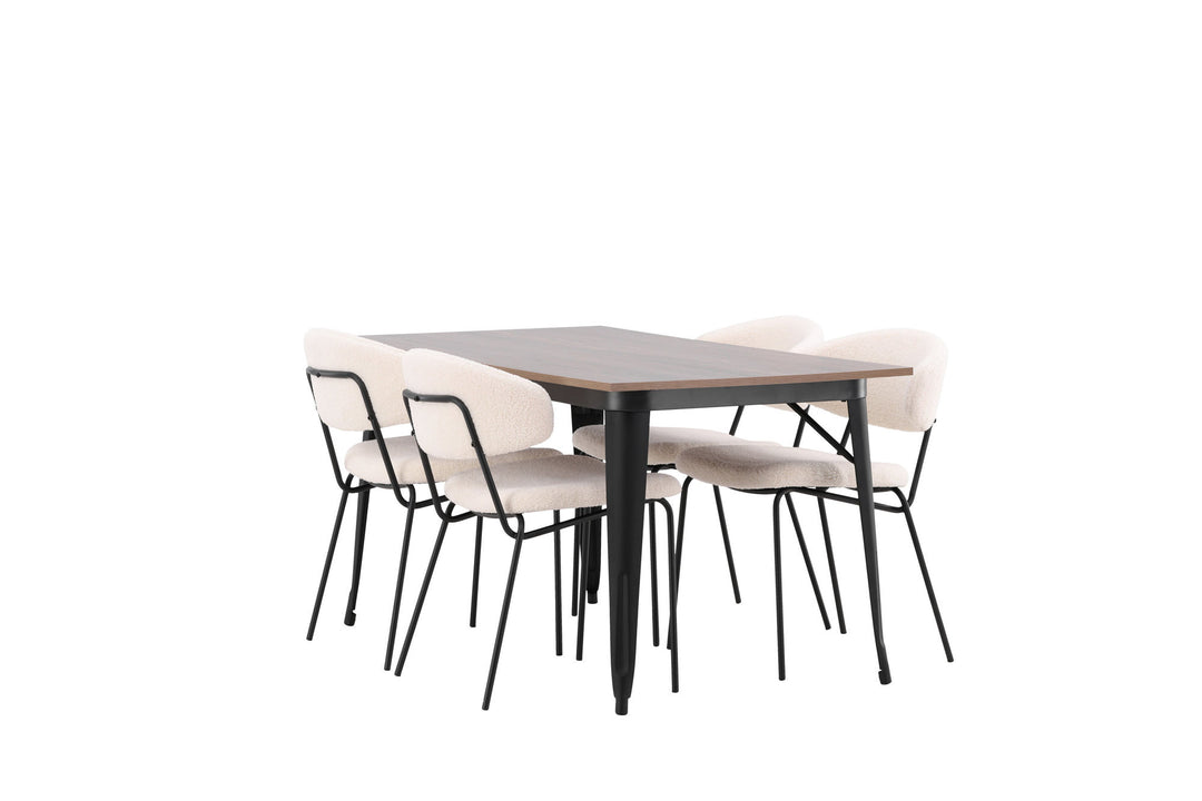 Venture Home Tempe Dining Table - Black / Walnut MDF +Chico Dining Chair - Black / White Boucle _4