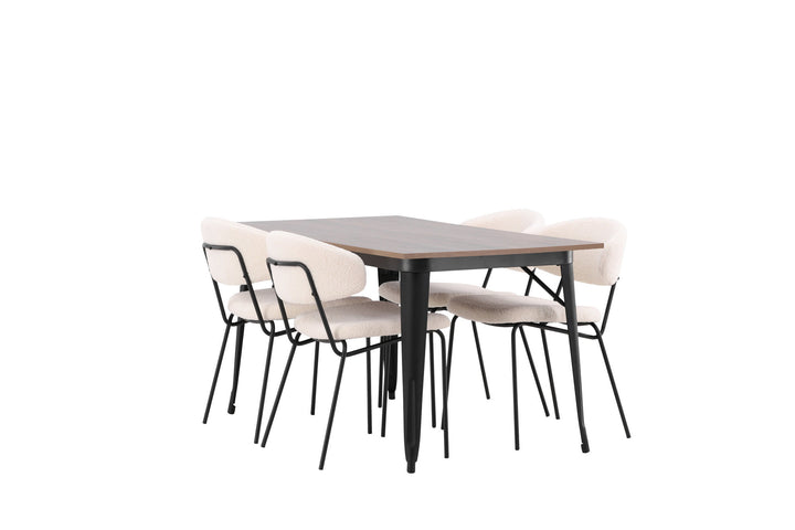 Venture Home Tempe Dining Table - Black / Walnut MDF +Chico Dining Chair - Black / White Boucle _4