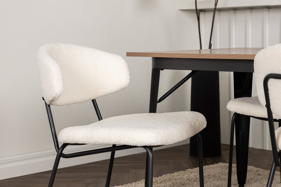 Venture Home Tempe Dining Table - Black / Walnut MDF +Chico Dining Chair - Black / White Boucle _4