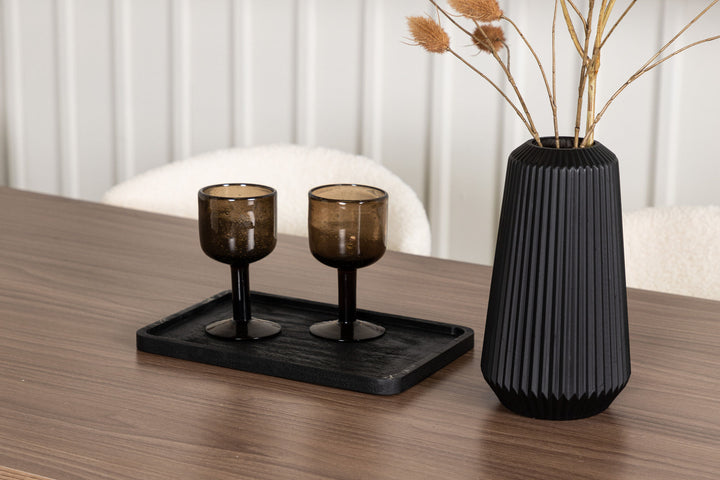 Venture Home Tempe Dining Table - Black / Walnut MDF +Chico Dining Chair - Black / White Boucle _4