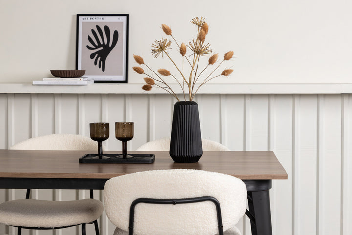 Venture Home Tempe Dining Table - Black / Walnut MDF +Chico Dining Chair - Black / White Boucle _4