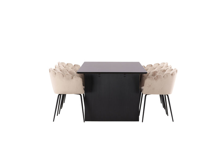 Venture Home Vail Dining Table - Black / Smoked Black MDF +Limhamn Chair - Black / Beige Velvet _6