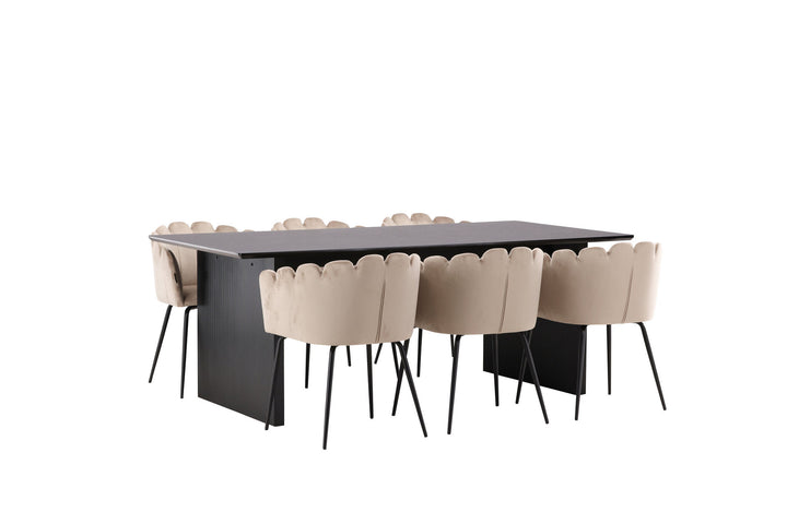 Venture Home Vail Dining Table - Black / Smoked Black MDF +Limhamn Chair - Black / Beige Velvet _6