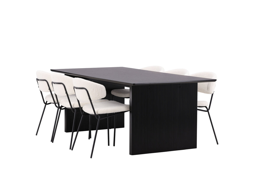 Venture Home Vail Dining Table - Black / Smoked Black MDF +Chico Dining Chair - Black / White Boucle _6