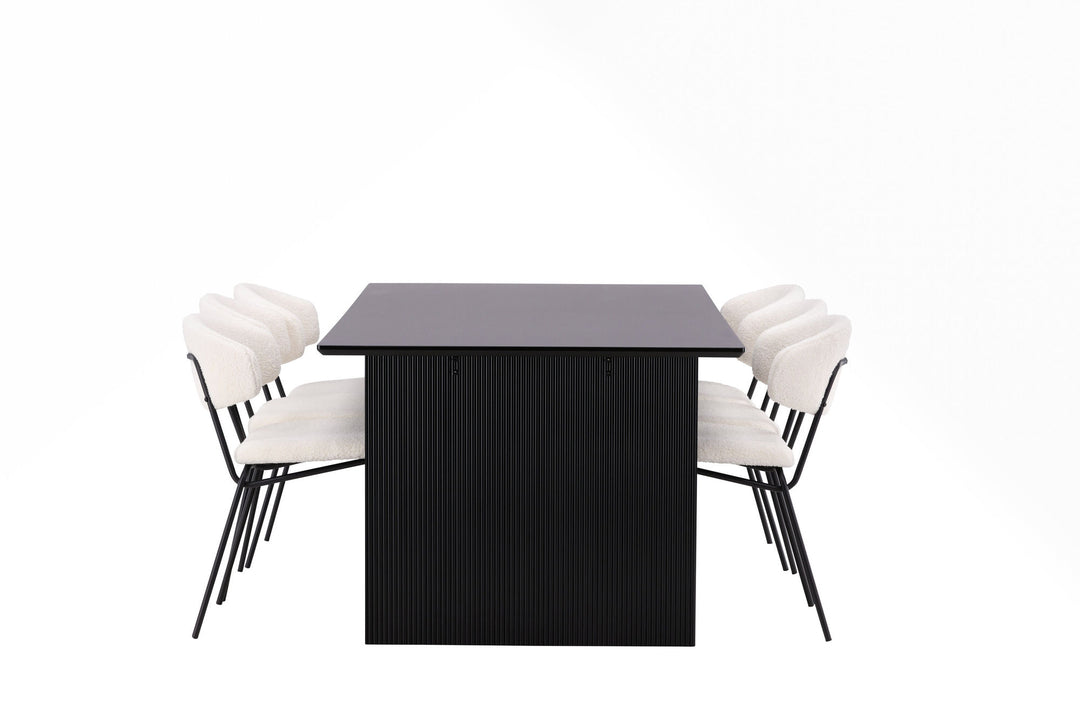 Venture Home Vail Dining Table - Black / Smoked Black MDF +Chico Dining Chair - Black / White Boucle _6