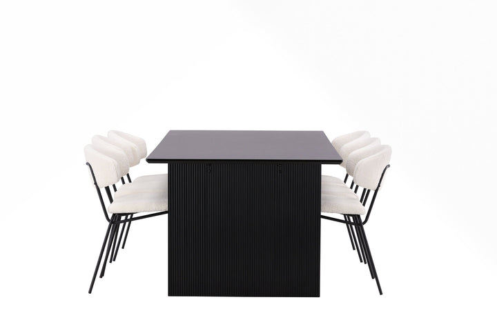 Venture Home Vail Dining Table - Black / Smoked Black MDF +Chico Dining Chair - Black / White Boucle _6