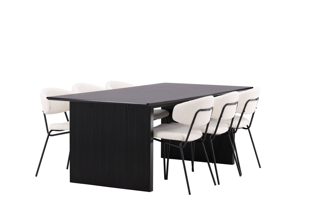 Venture Home Vail Dining Table - Black / Smoked Black MDF +Chico Dining Chair - Black / White Boucle _6