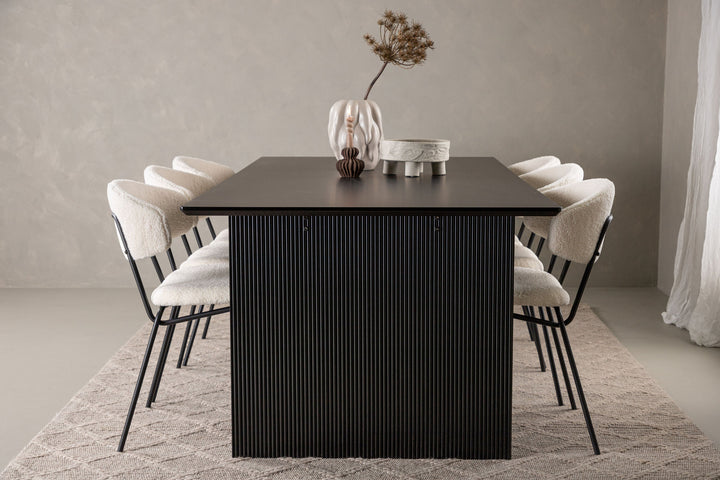 Venture Home Vail Dining Table - Black / Smoked Black MDF +Chico Dining Chair - Black / White Boucle _6