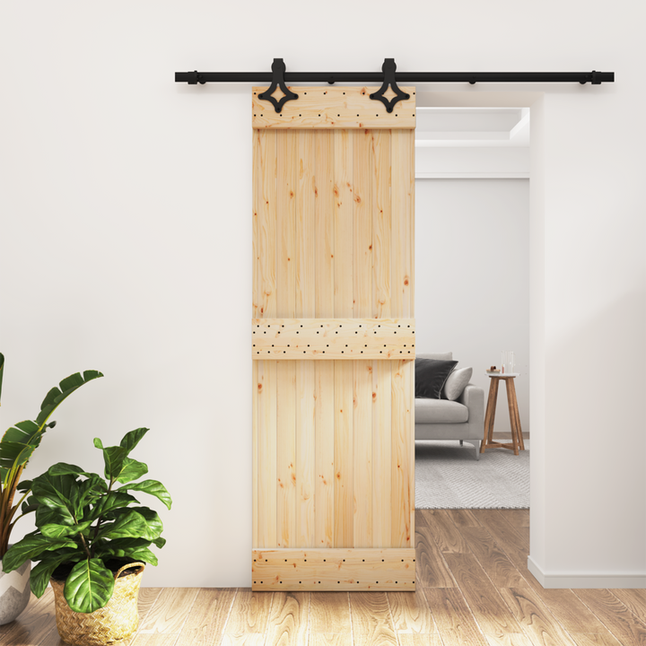 Skydedør Naturfarvet og sort 70 x 210 cm Massivt Fyrretræ