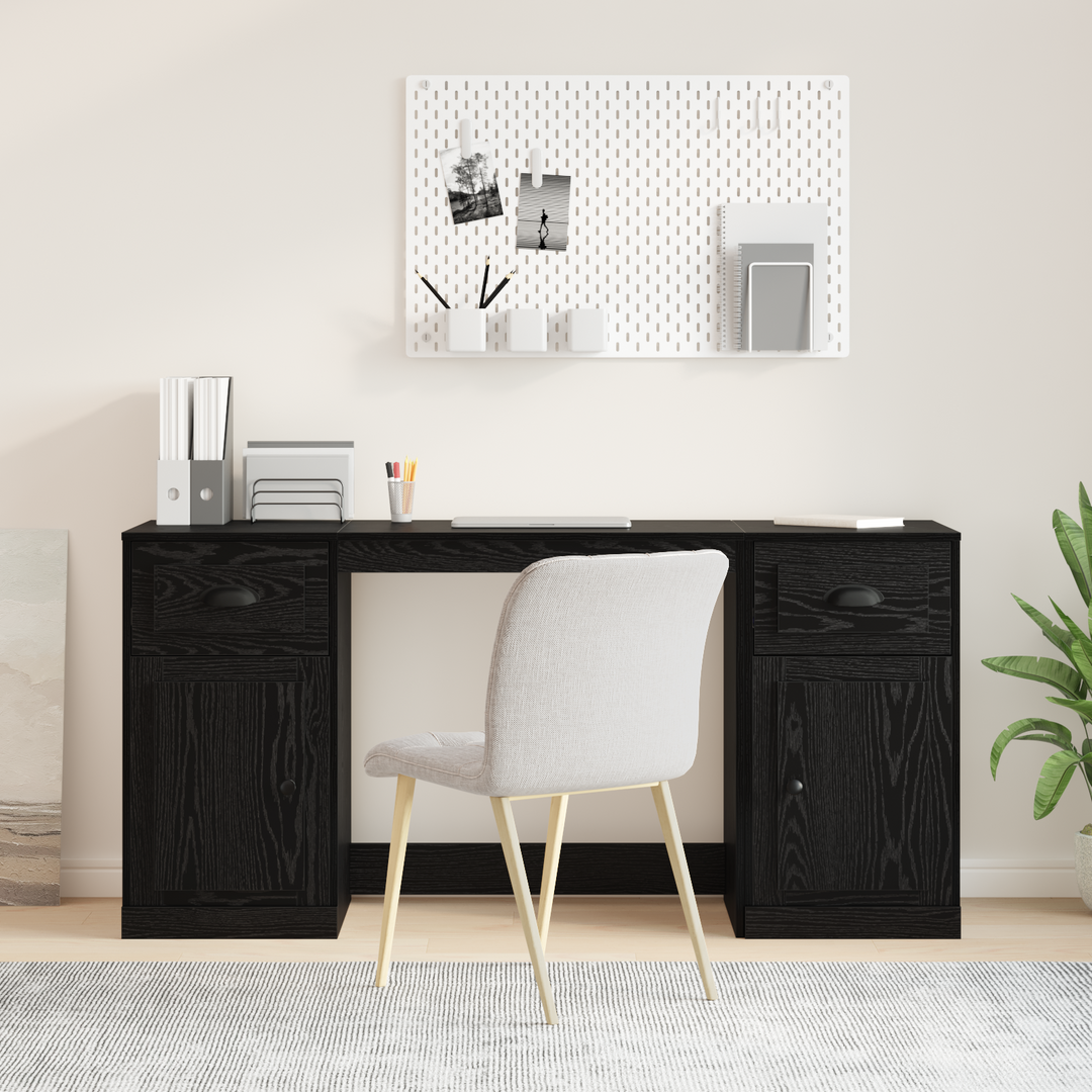 Skrivebord med skab Sort eg 154,5 x 50 x 75 cm Konstrueret træ