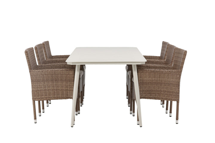 Venture Home Lina Dining Table - Beige - 200*90 +Malina Diningchair Alumnium - Nature / Wicker _6