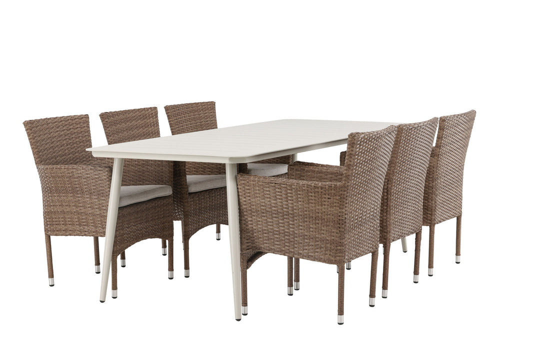 Venture Home Lina Dining Table - Beige - 200*90 +Malina Diningchair Alumnium - Nature / Wicker _6