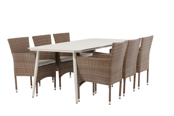 Venture Home Lina Dining Table - Beige - 200*90 +Malina Diningchair Alumnium - Nature / Wicker _6