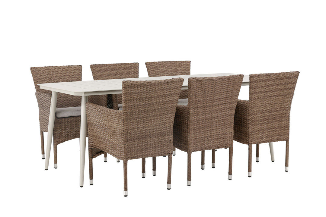 Venture Home Lina Dining Table - Beige - 200*90 +Malina Diningchair Alumnium - Nature / Wicker _6