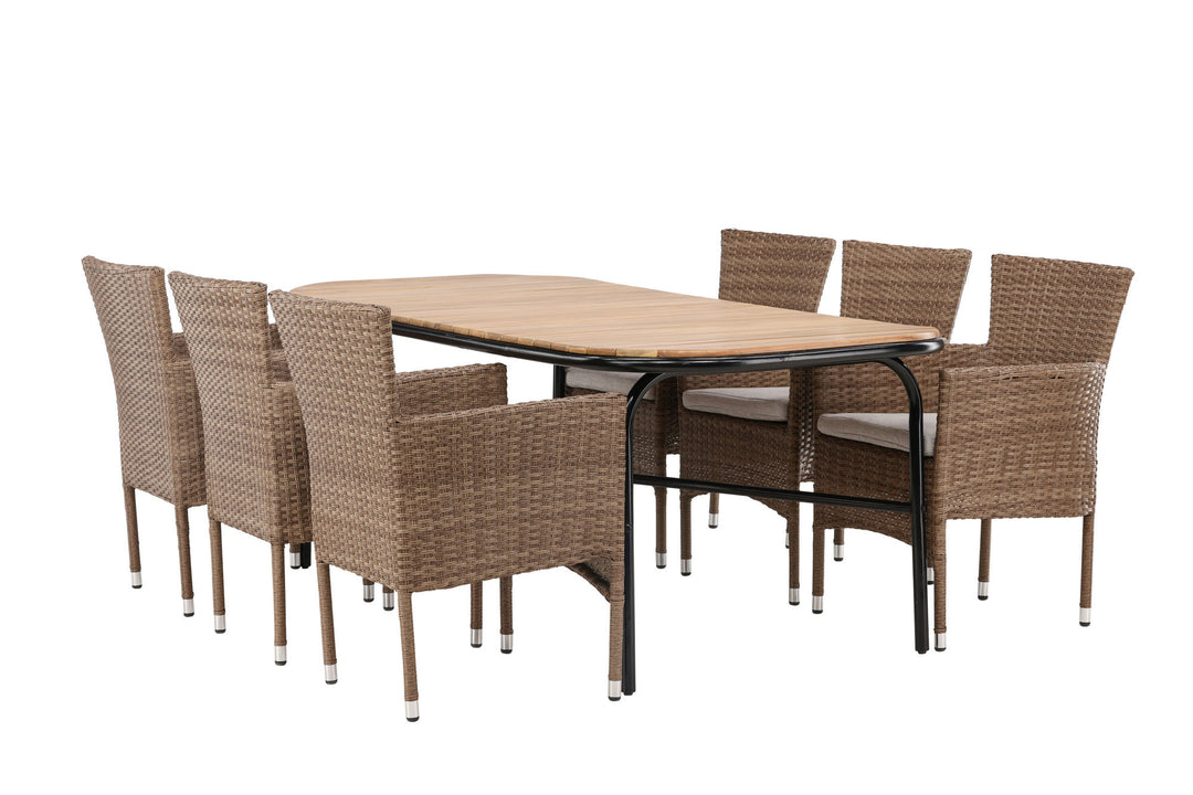 Venture Home Holmbeck Diningtable Steel - Black / Rectangular 90*200*75 +Malina Diningchair Alumnium - Nature / Wicker _6