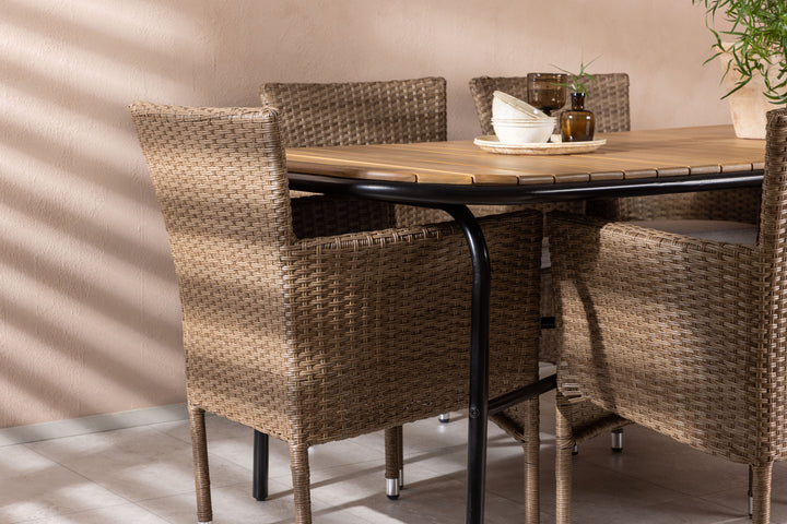 Venture Home Holmbeck Diningtable Steel - Black / Rectangular 90*200*75 +Malina Diningchair Alumnium - Nature / Wicker _6