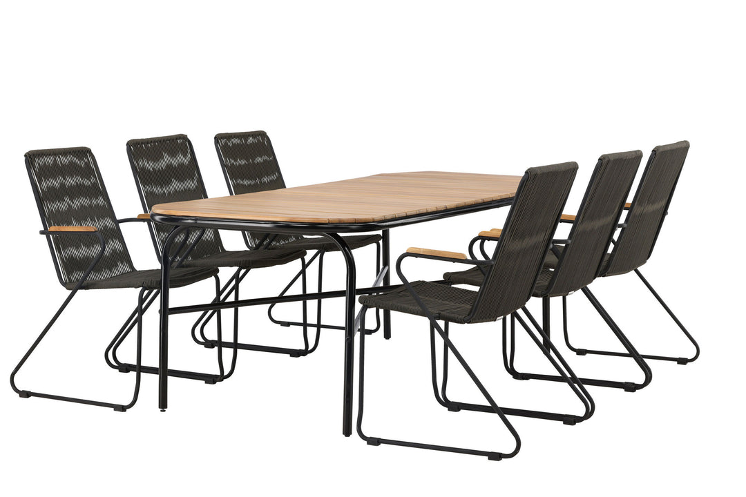 Venture Home Holmbeck Diningtable Steel - Black / Rectangular 90*200*75 +Bois Diningchair Steel - Black / Dark Grey Rope _6