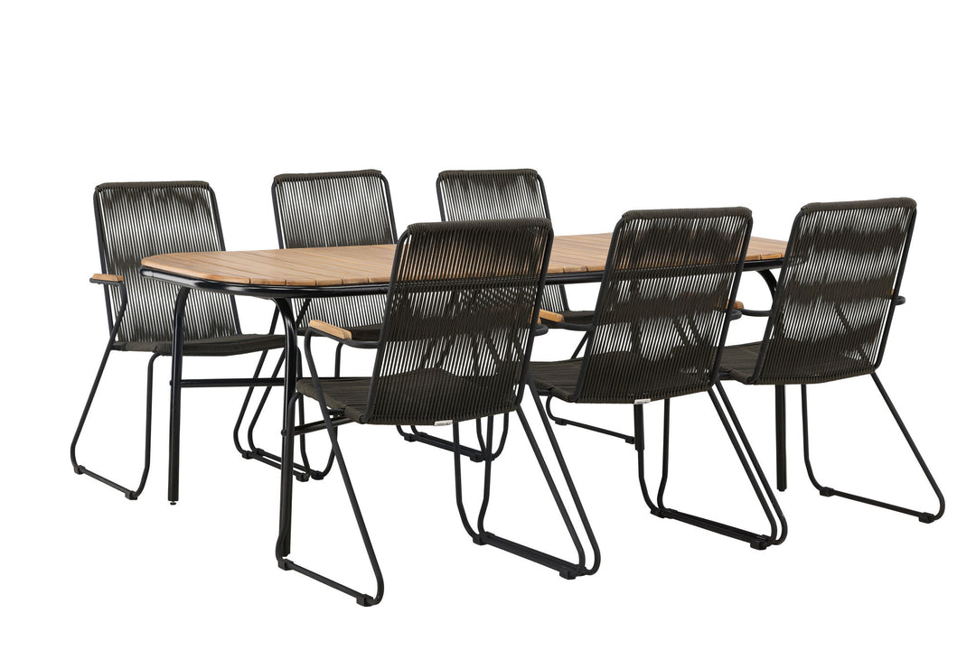 Venture Home Holmbeck Diningtable Steel - Black / Rectangular 90*200*75 +Bois Diningchair Steel - Black / Dark Grey Rope _6