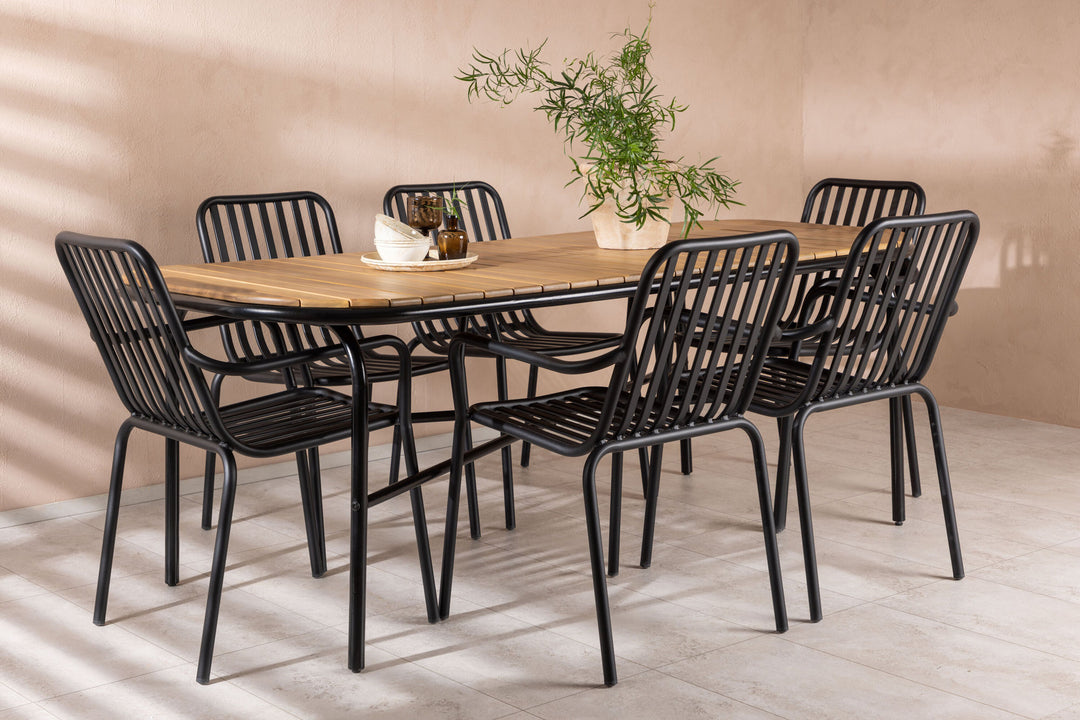 Venture Home Holmbeck Diningtable Steel - Black / Rectangular 90*200*75 +Peking Diningchair Aluminium - Black / _6