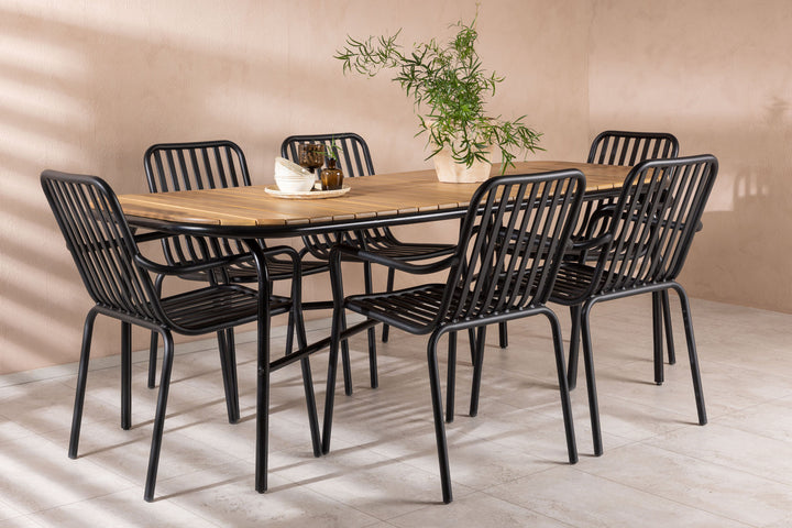 Venture Home Holmbeck Diningtable Steel - Black / Rectangular 90*200*75 +Peking Diningchair Aluminium - Black / _6