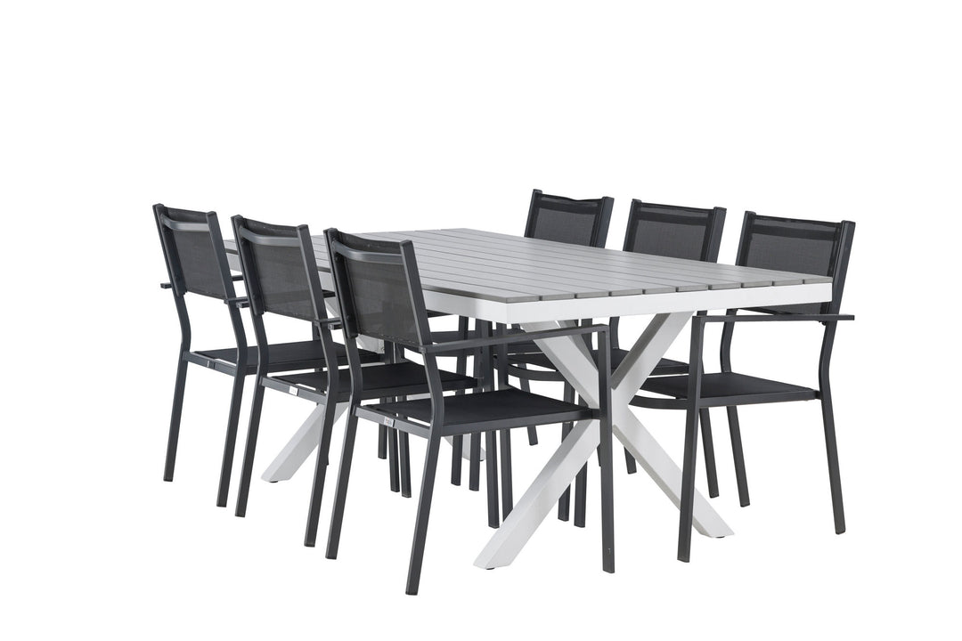 Venture Home Garcia Diningtable Alumnium - White / Light Grey Aintwood / Rectangular 100*200* +Copacabana Stacking Chair - Black/Black - Ersätter 4131-408 _6