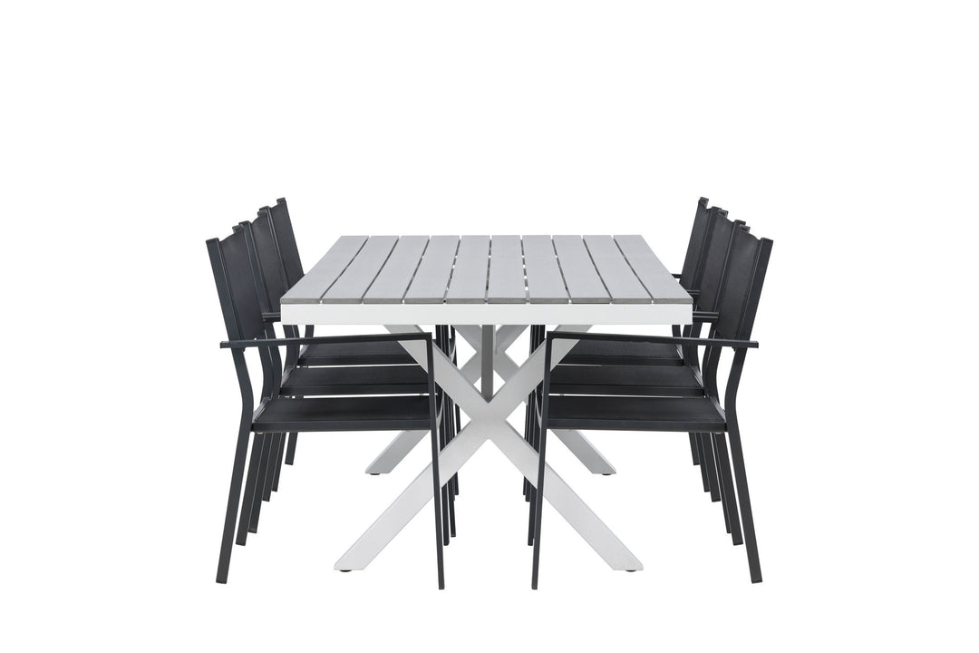 Venture Home Garcia Diningtable Alumnium - White / Light Grey Aintwood / Rectangular 100*200* +Copacabana Stacking Chair - Black/Black - Ersätter 4131-408 _6