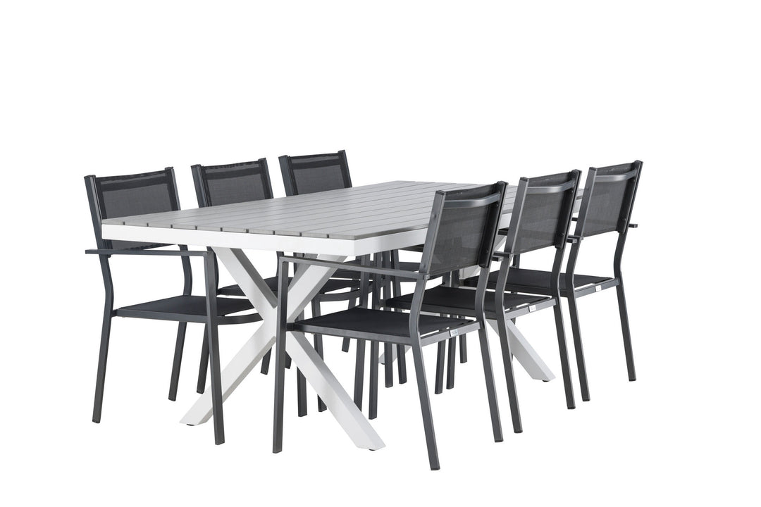 Venture Home Garcia Diningtable Alumnium - White / Light Grey Aintwood / Rectangular 100*200* +Copacabana Stacking Chair - Black/Black - Ersätter 4131-408 _6