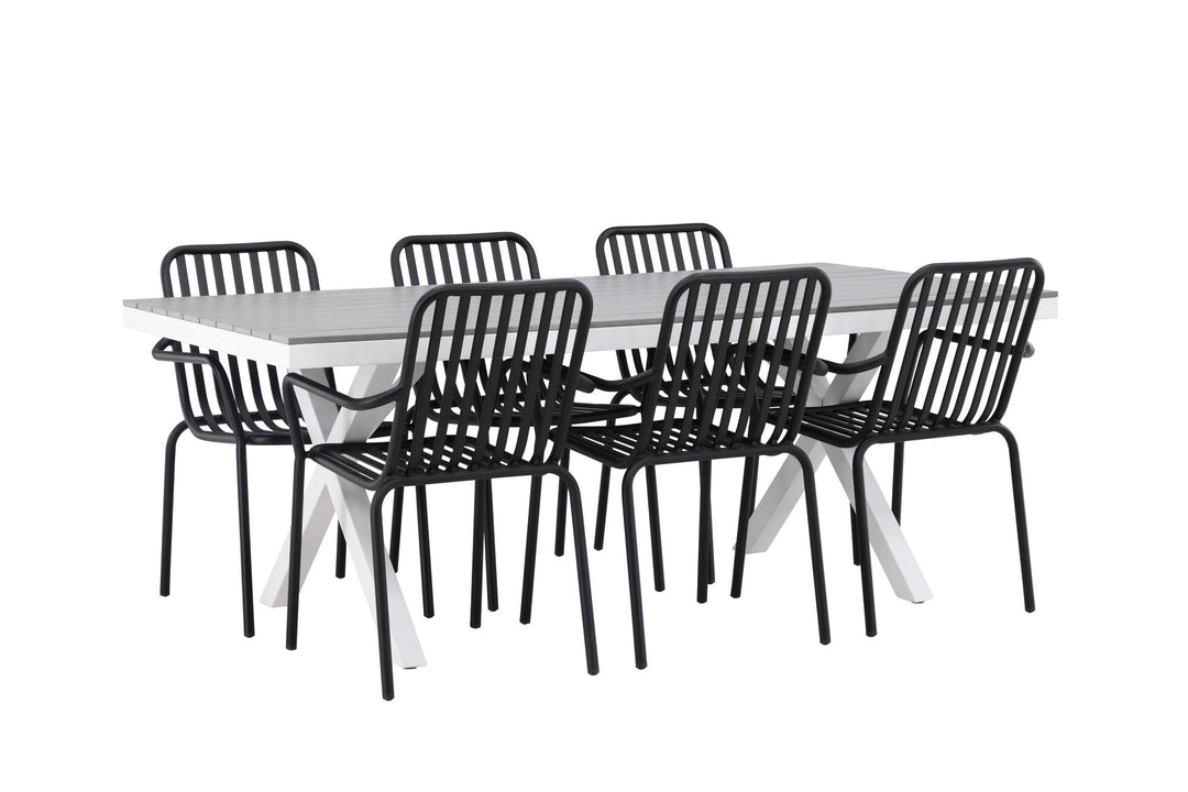 Venture Home Garcia Diningtable Alumnium - White / Light Grey Aintwood / Rectangular 100*200* +Peking Diningchair Aluminium - Black / _6