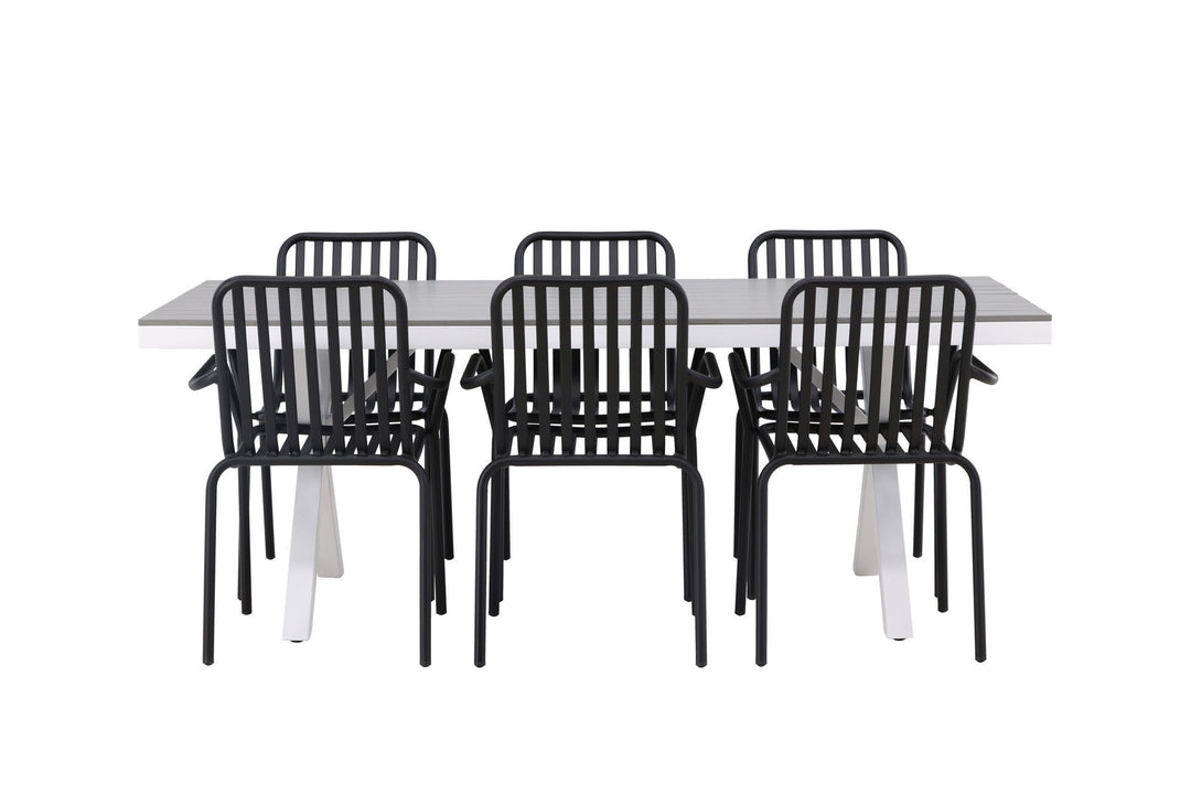 Venture Home Garcia Diningtable Alumnium - White / Light Grey Aintwood / Rectangular 100*200* +Peking Diningchair Aluminium - Black / _6
