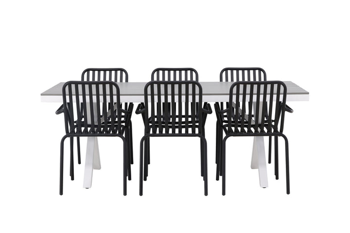 Venture Home Garcia Diningtable Alumnium - White / Light Grey Aintwood / Rectangular 100*200* +Peking Diningchair Aluminium - Black / _6