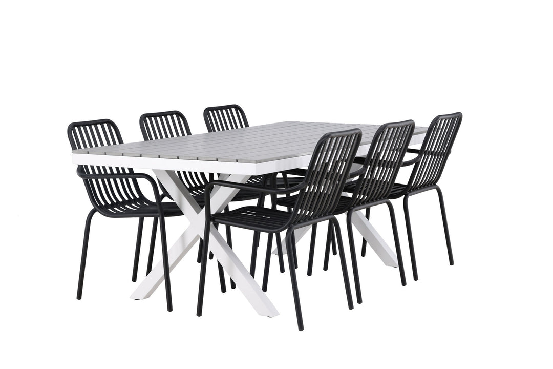 Venture Home Garcia Diningtable Alumnium - White / Light Grey Aintwood / Rectangular 100*200* +Peking Diningchair Aluminium - Black / _6