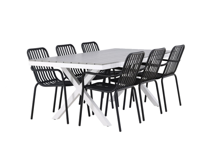 Venture Home Garcia Diningtable Alumnium - White / Light Grey Aintwood / Rectangular 100*200* +Peking Diningchair Aluminium - Black / _6