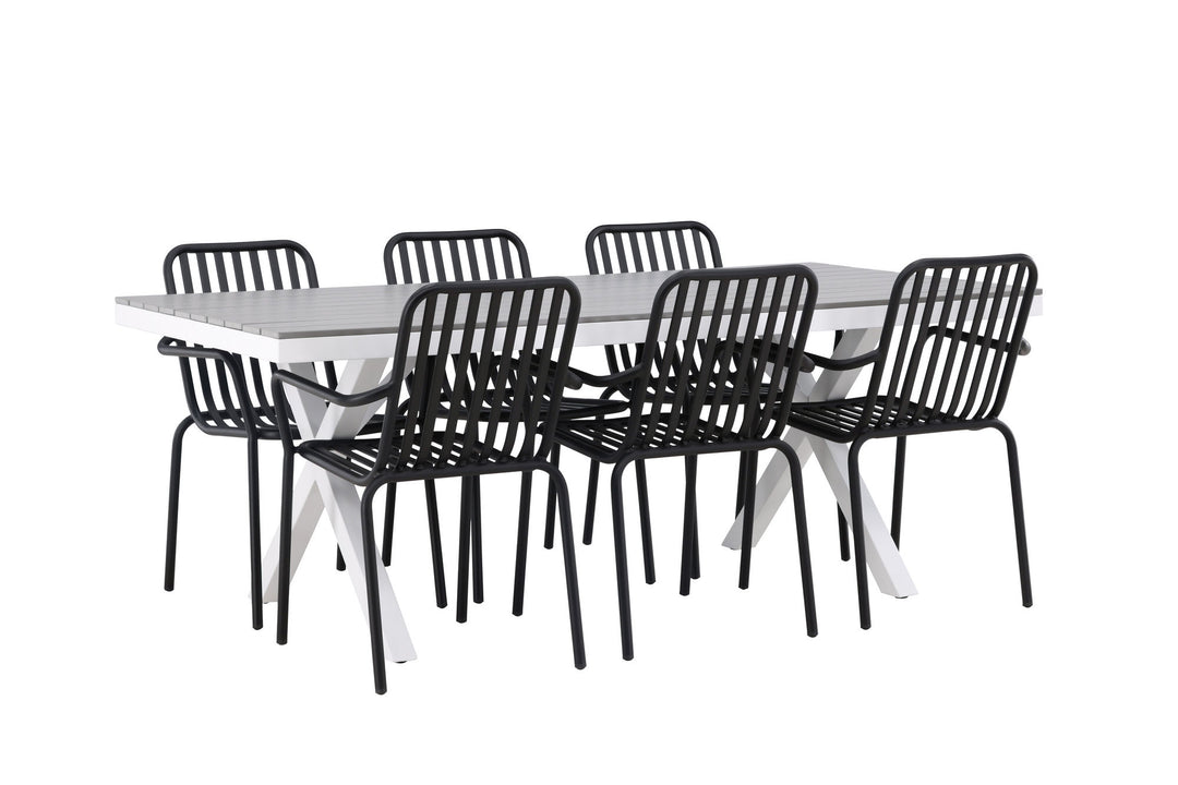 Venture Home Garcia Diningtable Alumnium - White / Light Grey Aintwood / Rectangular 100*200* +Peking Diningchair Aluminium - Black / _6