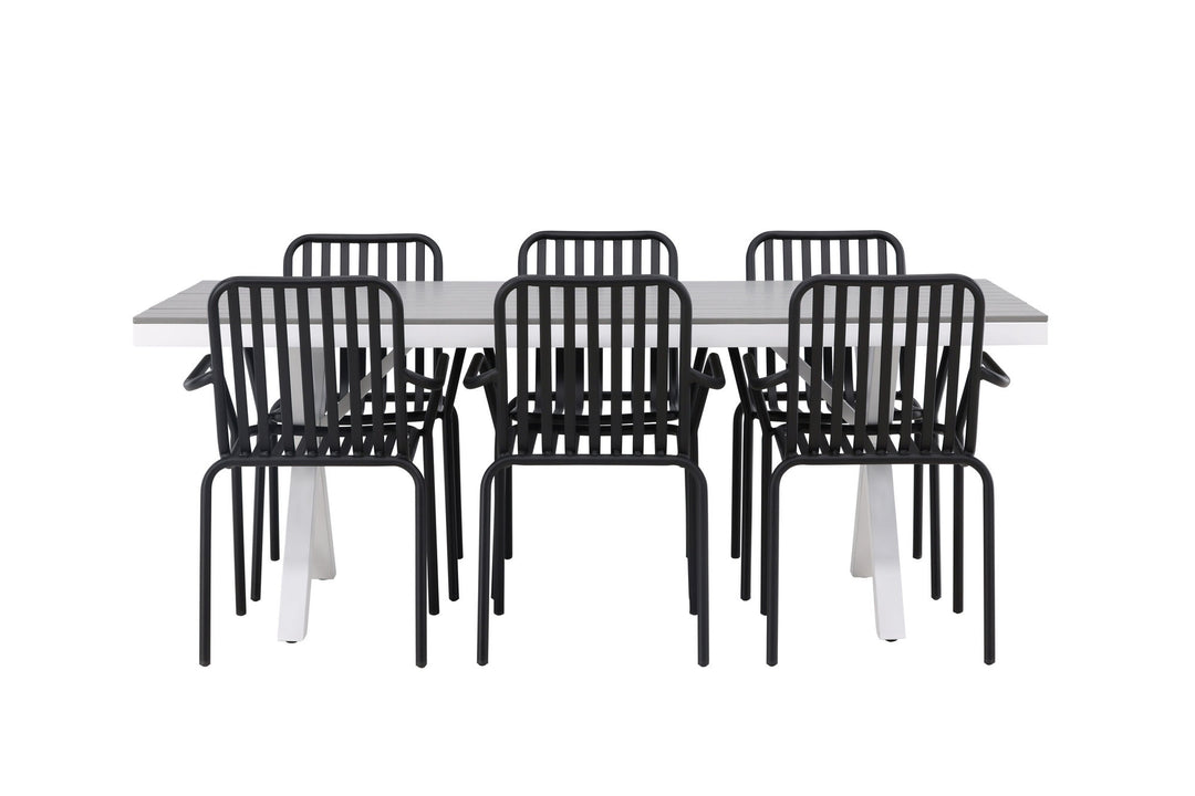 Venture Home Garcia Diningtable Alumnium - White / Light Grey Aintwood / Rectangular 100*200* +Peking Diningchair Aluminium - Black / _6