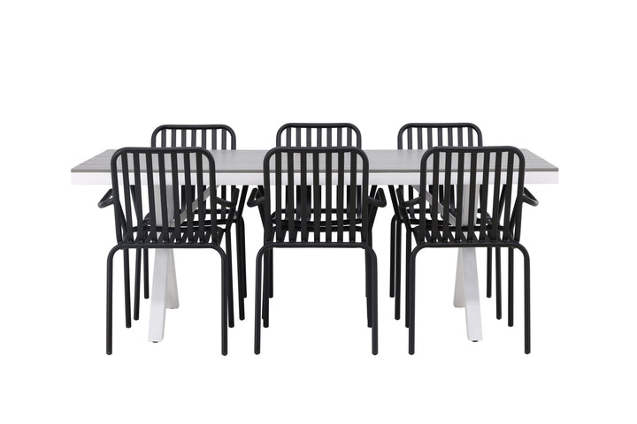 Venture Home Garcia Diningtable Alumnium - White / Light Grey Aintwood / Rectangular 100*200* +Peking Diningchair Aluminium - Black / _6