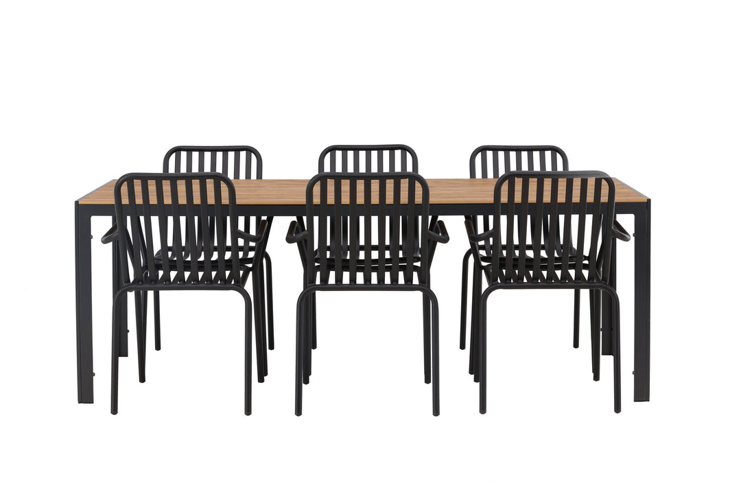 Venture Home Break Diningtable Alumnium - Black / Nature Rectangular 90*200* +Peking Diningchair Aluminium - Black / _6