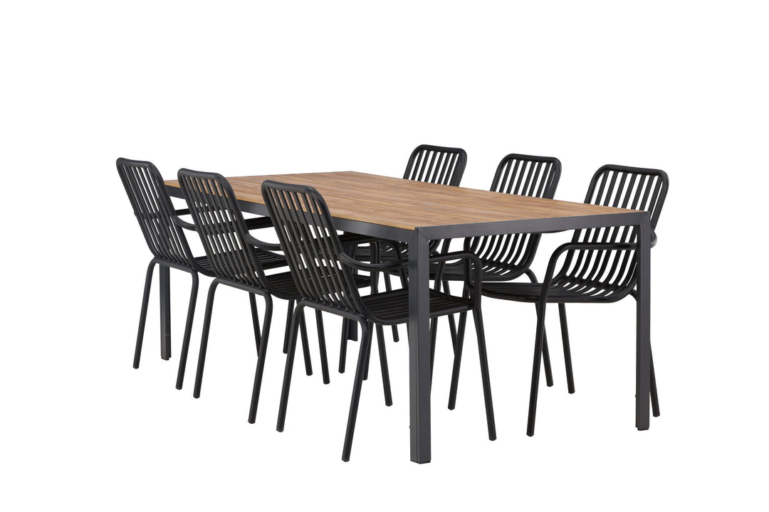 Venture Home Break Diningtable Alumnium - Black / Nature Rectangular 90*200* +Peking Diningchair Aluminium - Black / _6