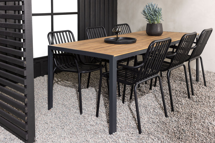 Venture Home Break Diningtable Alumnium - Black / Nature Rectangular 90*200* +Peking Diningchair Aluminium - Black / _6