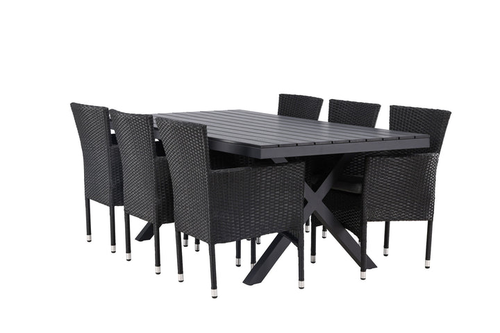 Venture Home Garcia Diningtable Alumnium - Black / Rectangular 100*200* +Malina Diningchair Alumnium - Black / Wicker _6