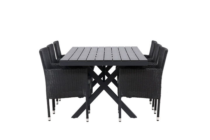 Venture Home Garcia Diningtable Alumnium - Black / Rectangular 100*200* +Malina Diningchair Alumnium - Black / Wicker _6