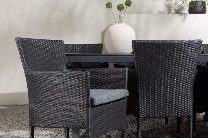 Venture Home Garcia Diningtable Alumnium - Black / Rectangular 100*200* +Malina Diningchair Alumnium - Black / Wicker _6