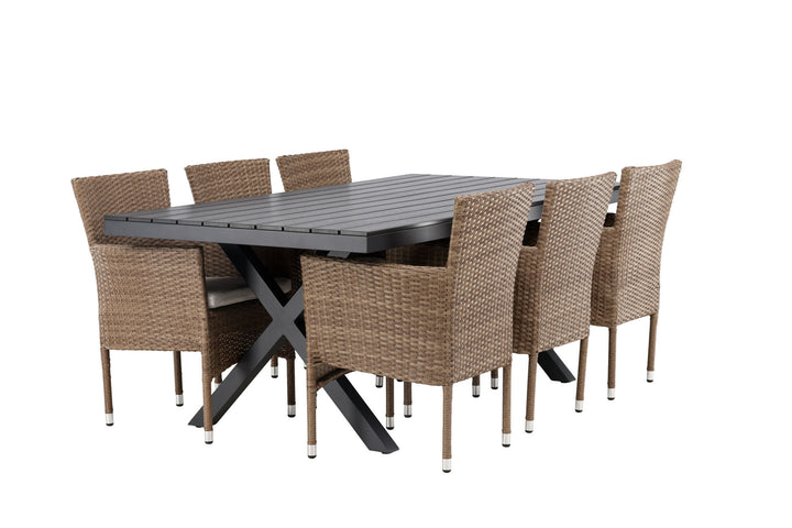 Venture Home Garcia Diningtable Alumnium - Black / Rectangular 100*200* +Malina Diningchair Alumnium - Nature / Wicker _6