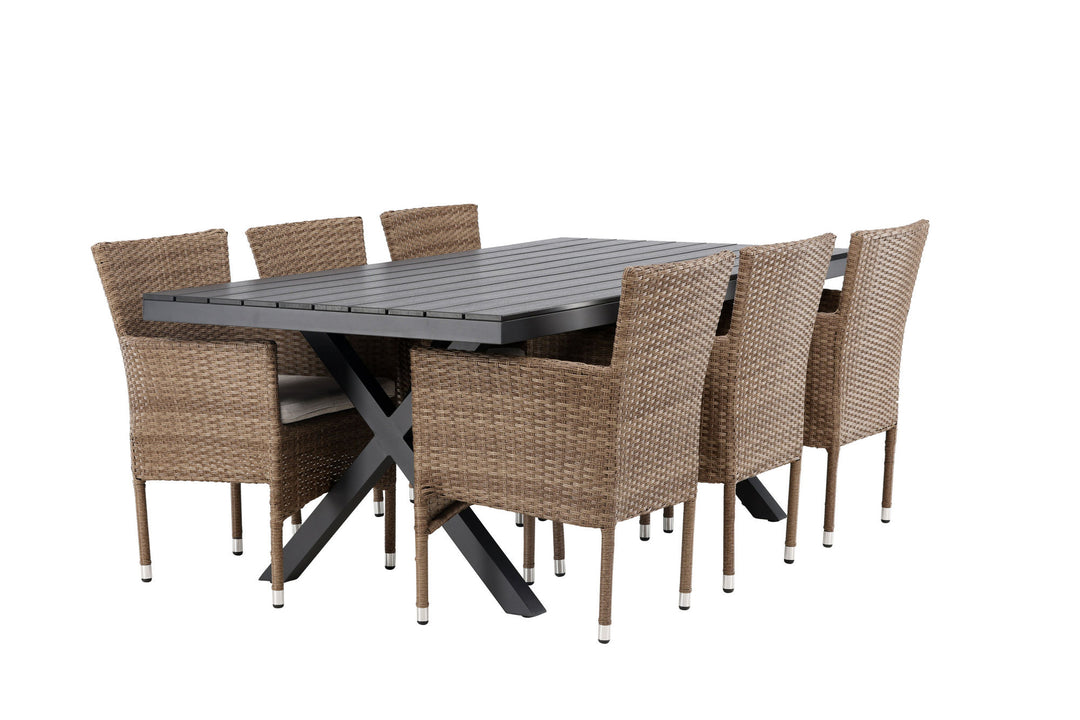 Venture Home Garcia Diningtable Alumnium - Black / Rectangular 100*200* +Malina Diningchair Alumnium - Nature / Wicker _6